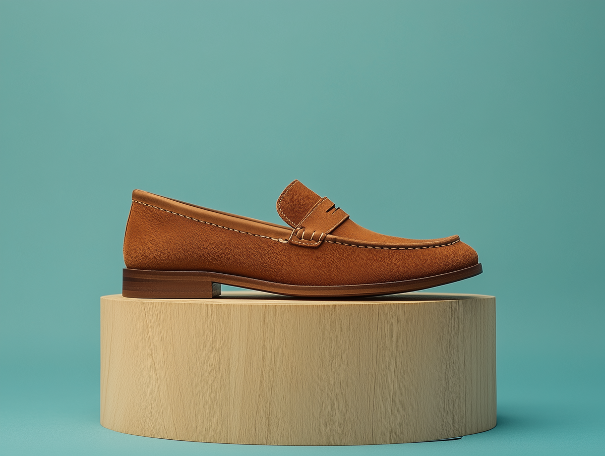 AURORA • Custom Fitted Penny Loafer Shoes • TAN SUEDE