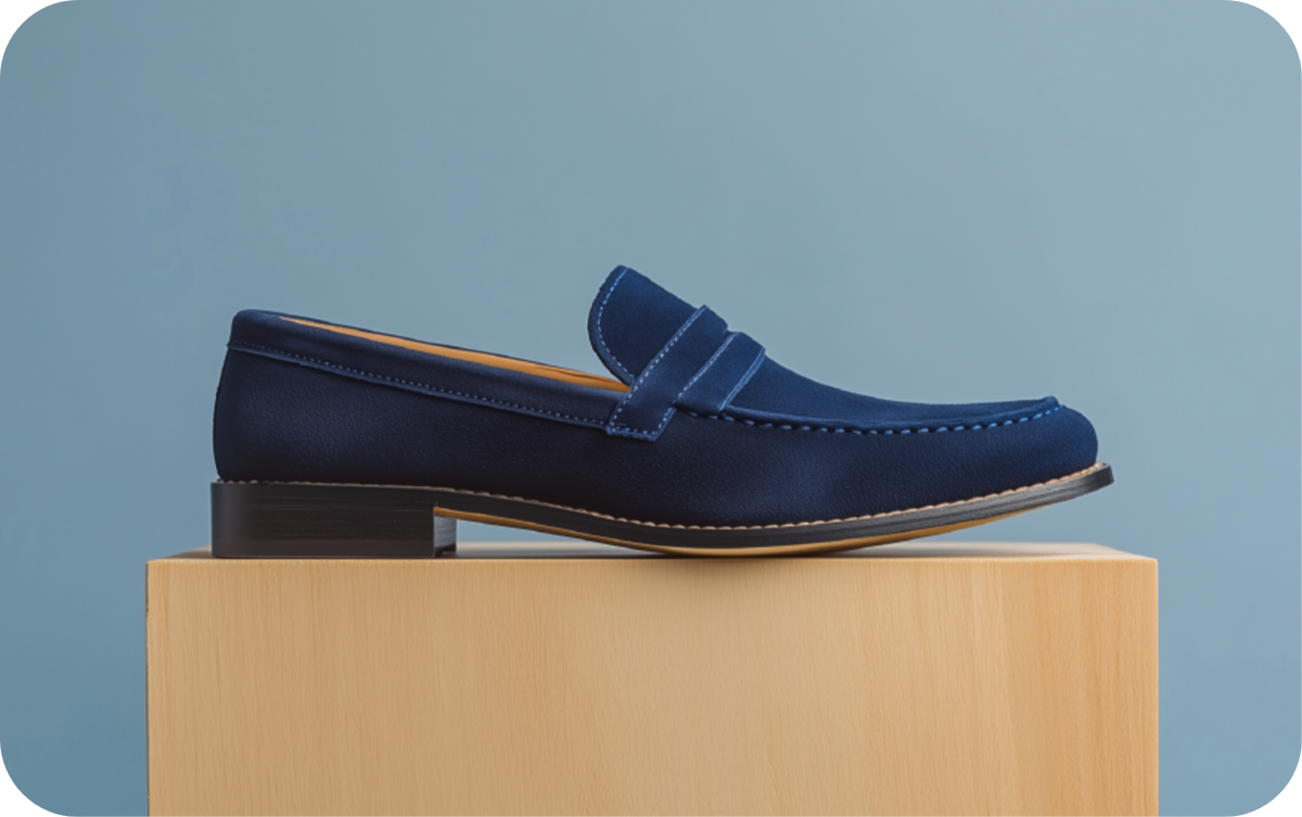 bespoke loafers for women in blue suede