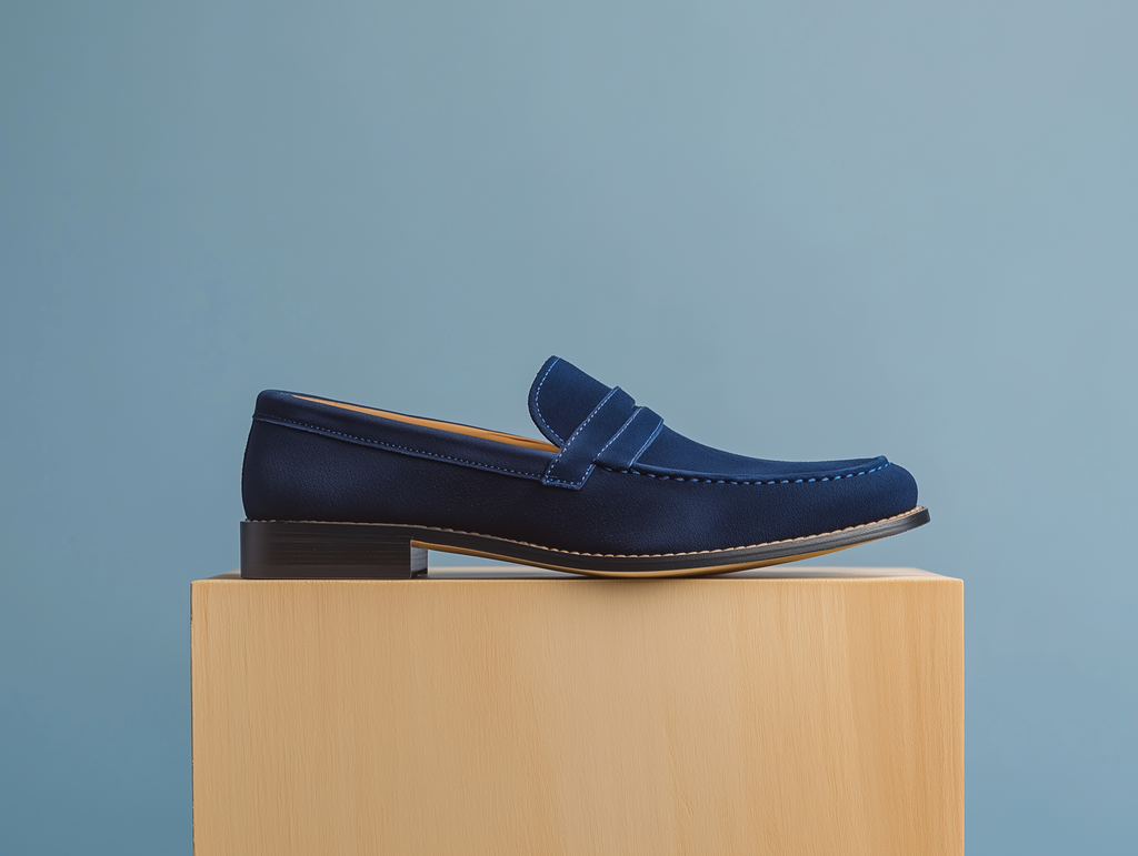 CECILIA • Custom Fitted Penny Loafer Shoes • NAVY BLUE SUEDE