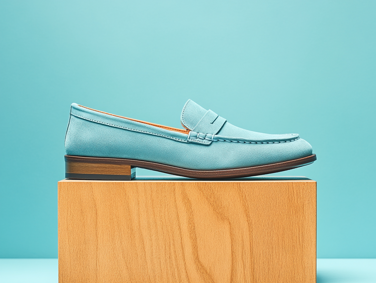 EVELINA • Custom Fitted Penny Loafer Shoes • SKY BLUE SUEDE