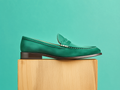LIVIA • Bespoke Custom Made & Fitted Penny Loafers • JADE GREEN SUEDE
